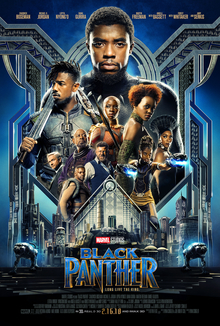 This is a poster for Black Panther. The poster art copyright is believed to belong to the distributor of the film, Walt Disney Studios Motion Pictures, the publisher, Marvel Studios, or the graphic artist.